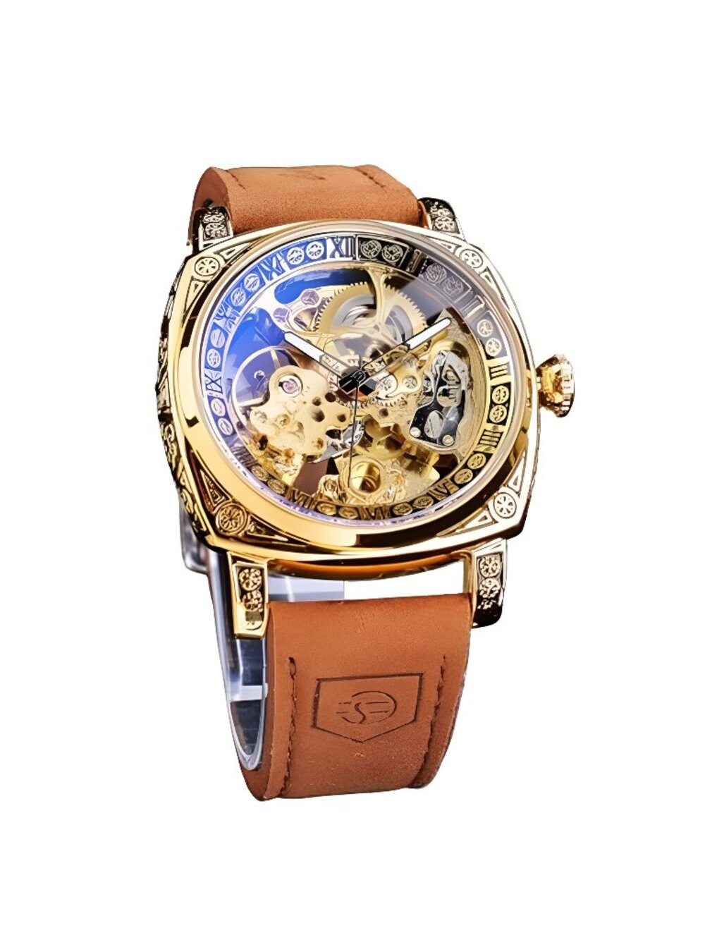 Watches for Mn, Square Retro Mechanical Watch Self-Wind Carved